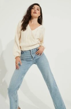 Wrap Front Pointelle Sweater