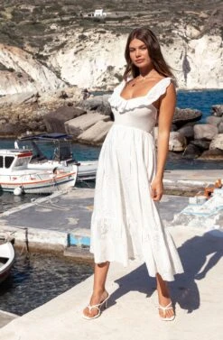 Cottage Eyelet Ruffle Midi Dress -Astr The Label Shop A58A2396