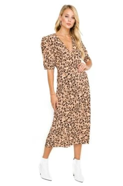 Short Sleeve Back Cutout Midi Dress -Astr The Label Shop ACDR100019B LEOPARD PRINT 03