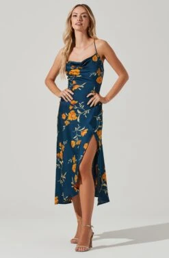 Gaia Floral Midi Dress 29 Gaia Floral Midi Dress -Astr The Label Shop ACDR100133D DARKTEAL GOLDFRL 1