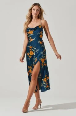 Gaia Floral Midi Dress 26 Gaia Floral Midi Dress -Astr The Label Shop ACDR100133D DARKTEAL GOLDFRL 2