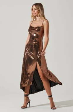 Gaia Metallic Midi Dress -Astr The Label Shop ACDR100133K BRONZE 3