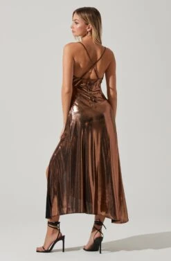 Gaia Metallic Midi Dress -Astr The Label Shop ACDR100133K BRONZE 6