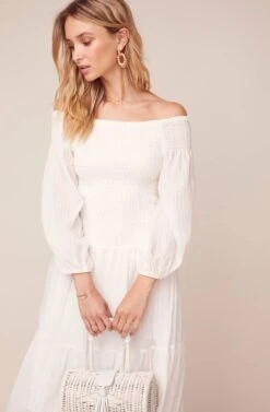 Utopia Off Shoulder Midi Dress -Astr The Label Shop ACDR100492 OFF WHITE 2