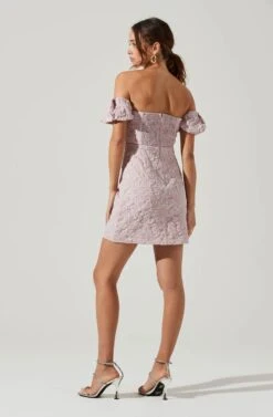 Raina Jacquard Off Shoulder Mini Dress -Astr The Label Shop ACDR100544B DUSTYPINK 3
