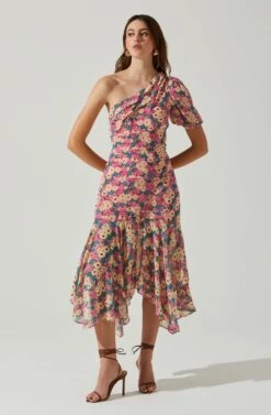 Santorini One Shoulder Midi Dress 10 Santorini One Shoulder Midi Dress -Astr The Label Shop ACDR100550C PINKBLACKFLORAL 2