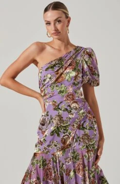 Santorini Floral One Shoulder Midi Dress -Astr The Label Shop ACDR100550SB LILACMULTIFLORAL 3