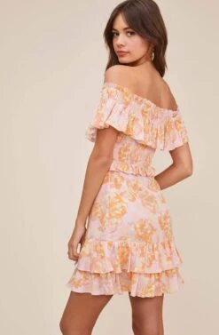 Riviera Floral Off Shoulder Dress -Astr The Label Shop ACDR100602 PINK PAPAYA FLORAL 4