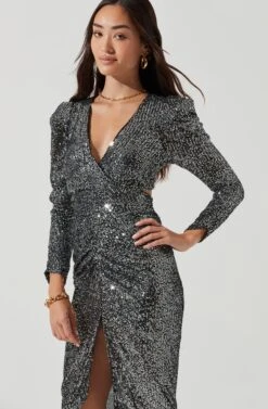 Jayla Metallic Sequin Cutout Dress -Astr The Label Shop ACDR100768 SILVER BLACK 0496
