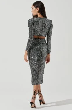 Jayla Metallic Sequin Cutout Dress -Astr The Label Shop ACDR100768 SILVER BLACK 0501