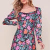 Miriam Long Sleeve Floral Mini Dress 2 Miriam Long Sleeve Floral Mini Dress -Astr The Label Shop ACDR100782BS PINK REDSATINFLORAL 1