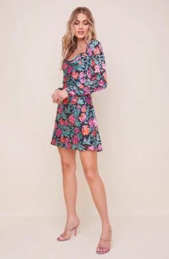 Miriam Long Sleeve Floral Mini Dress -Astr The Label Shop ACDR100782BS PINK REDSATINFLORAL 2