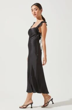 Rina Ruffle Strap Midi Dress -Astr The Label Shop ACDR100904 BLACK 3