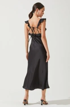 Rina Ruffle Strap Midi Dress -Astr The Label Shop ACDR100904 BLACK 4