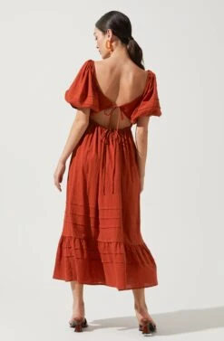 Arizona Puff Sleeve Cutout Midi Dress 7 Arizona Puff Sleeve Cutout Midi Dress -Astr The Label Shop ACDR100918 RUST 3