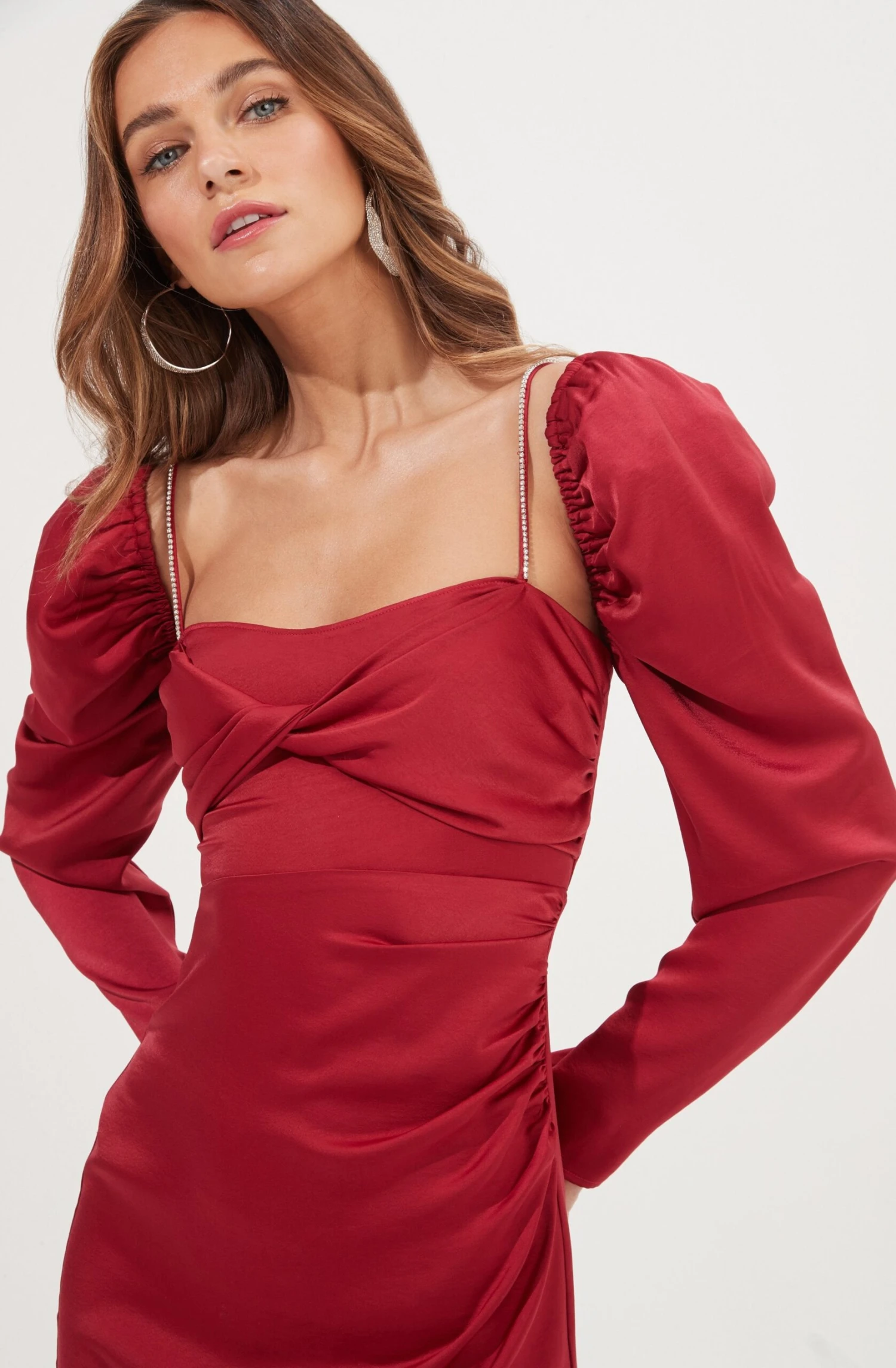Claudina Rhinestone Embellished Satin Long Sleeve Midi Dress 6 Claudina Rhinestone Embellished Satin Long Sleeve Midi Dress - Image 4