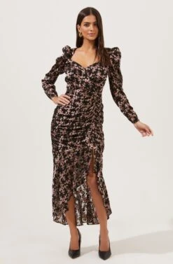 Emmaline Floral Puff Sleeve Cutout Midi Dress