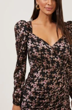 Emmaline Floral Puff Sleeve Cutout Midi Dress -Astr The Label Shop ACDR100966 BLACK PINKBURNOUTFLORAL 4