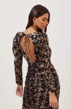 Emmaline Floral Puff Sleeve Cutout Midi Dress -Astr The Label Shop ACDR100966 BLACK PINKBURNOUTFLORAL 6