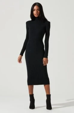 Abilene Long Sleeve Turtleneck Midi Sweater Dress -Astr The Label Shop ACDR100970 BLACK 1558