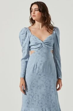 Lainie Long Sleeve Cutout Midi Dress -Astr The Label Shop ACDR101000C BLUEFLORALSATIN 2