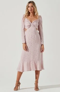 Lainie Long Sleeve Cutout Midi Dress -Astr The Label Shop ACDR101000C PINKFLORALSATIN 1