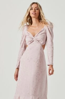 Lainie Long Sleeve Cutout Midi Dress -Astr The Label Shop ACDR101000C PINKFLORALSATIN 2