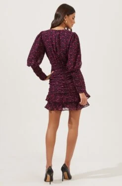 Claremore Floral Ruched Mini Dress -Astr The Label Shop ACDR101002 BLACK MAGENTADITSY 5