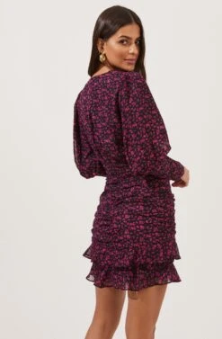 Claremore Floral Ruched Mini Dress -Astr The Label Shop ACDR101002 BLACK MAGENTADITSY 6