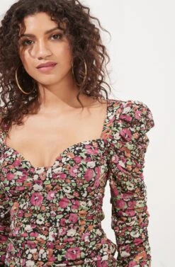 Jadine Ruched Floral Sweetheart Mini Dress -Astr The Label Shop ACDR101014 FUCHSIA RUSTMULTIFL 3