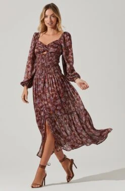 Arlette Floral Sweetheart Long Sleeve Maxi Dress -Astr The Label Shop ACDR101017 BROWNLAVENDERMULTI 2