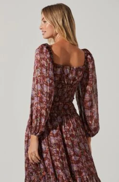 Arlette Floral Sweetheart Long Sleeve Maxi Dress -Astr The Label Shop ACDR101017 BROWNLAVENDERMULTI 4