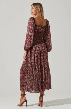 Arlette Floral Sweetheart Long Sleeve Maxi Dress -Astr The Label Shop ACDR101017 BROWNLAVENDERMULTI 5