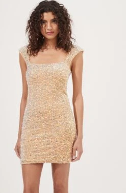 Galaxy Sequin Cap Sleeve Mini Dress -Astr The Label Shop ACDR101023 IRIDESCENTGOLD 3