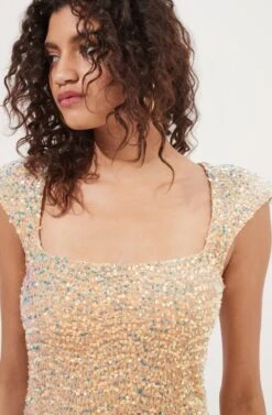 Galaxy Sequin Cap Sleeve Mini Dress -Astr The Label Shop ACDR101023 IRIDESCENTGOLD 4