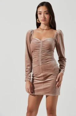 Ellsmere Velvet Rouched Long Sleeve Mini Dress 21 Ellsmere Velvet Rouched Long Sleeve Mini Dress -Astr The Label Shop ACDR101030 BLUSHNUDE 4