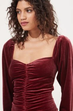 Ellsmere Velvet Rouched Long Sleeve Mini Dress 17 Ellsmere Velvet Rouched Long Sleeve Mini Dress -Astr The Label Shop ACDR101030 CRANBERRY 4