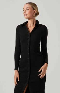 Bransbury Ribbed Knit Button Down Cutout Midi Dress -Astr The Label Shop ACDR101054 BLACK 3