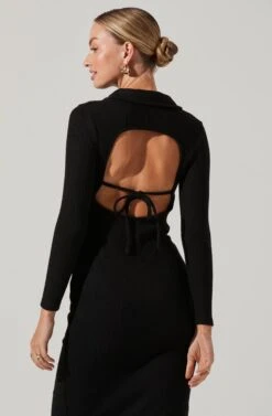 Bransbury Ribbed Knit Button Down Cutout Midi Dress -Astr The Label Shop ACDR101054 BLACK 4