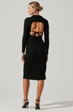 Bransbury Ribbed Knit Button Down Cutout Midi Dress -Astr The Label Shop ACDR101054 BLACK 5