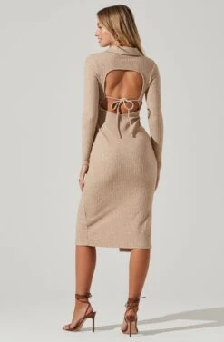 Bransbury Ribbed Knit Button Down Cutout Midi Dress -Astr The Label Shop ACDR101054 OATMEAL 4