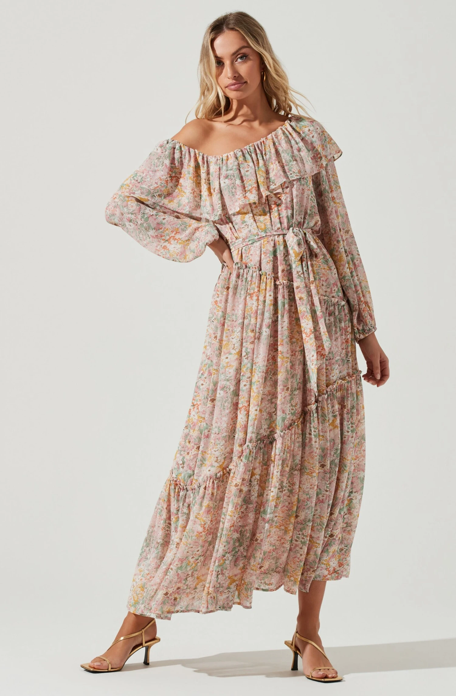 Kaylani Off Shoulder Ruffle Floral Maxi Dress 3 Kaylani Off Shoulder Ruffle Floral Maxi Dress