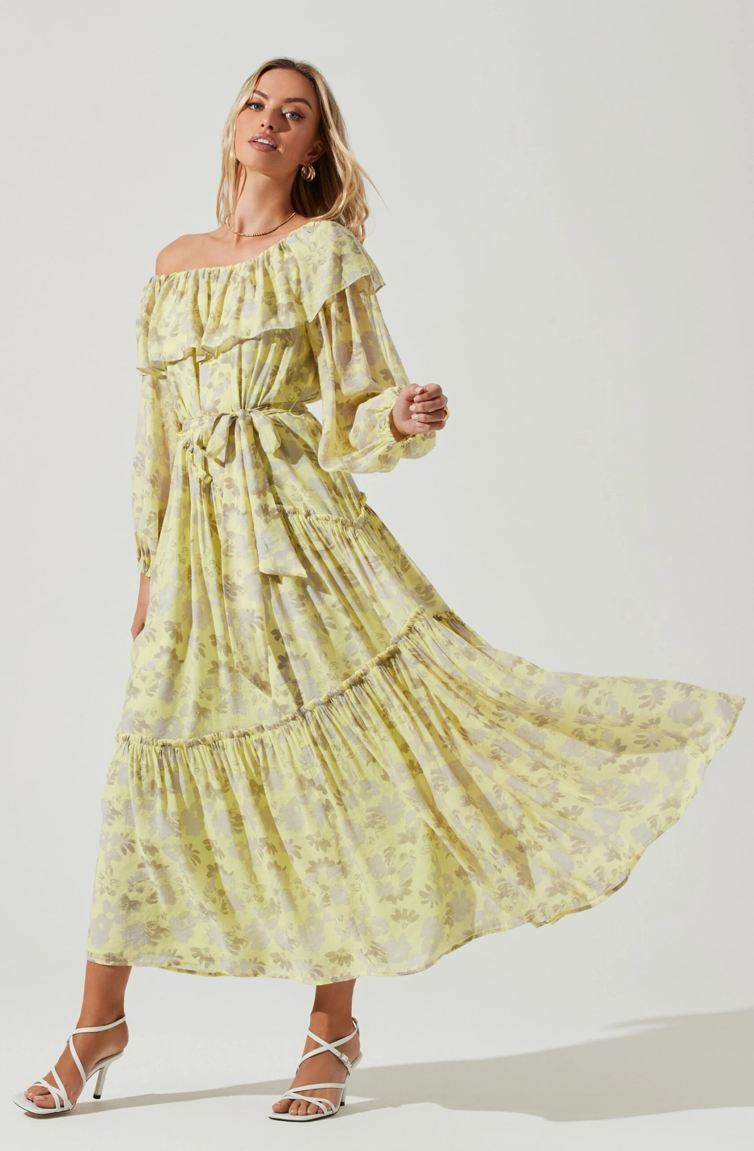 Kaylani Floral Off Shoulder Long Sleeve Midi Dress 3 Kaylani Floral Off Shoulder Long Sleeve Midi Dress