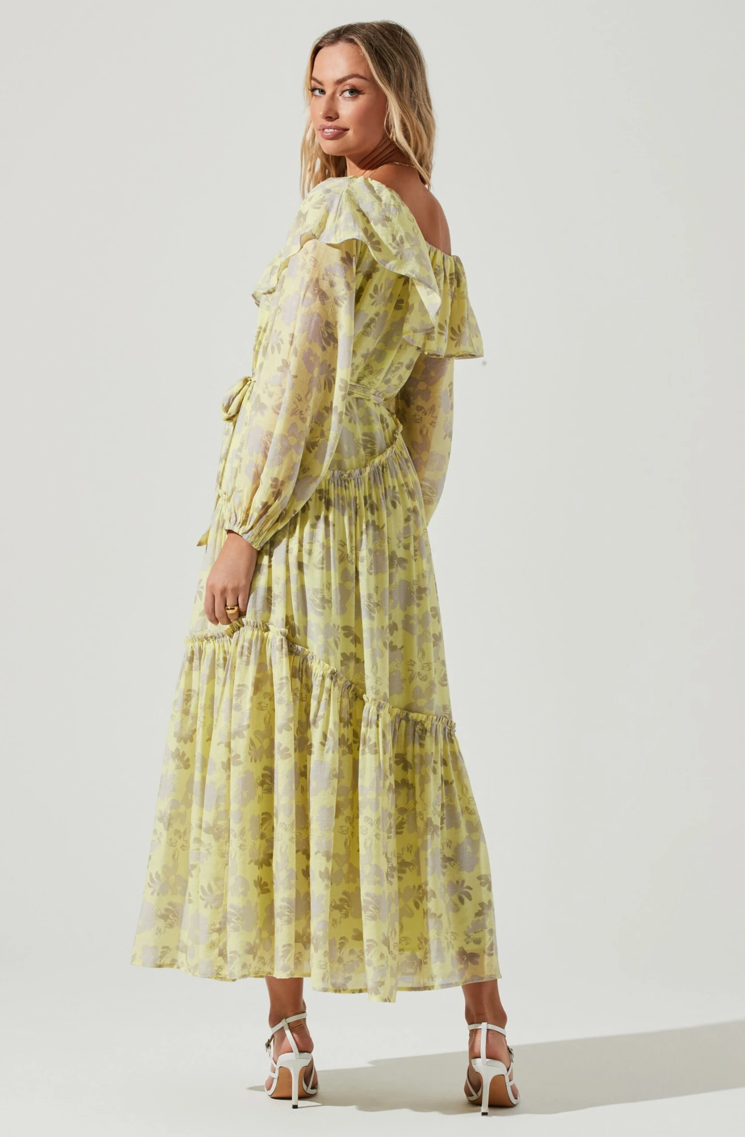 Kaylani Floral Off Shoulder Long Sleeve Midi Dress 8 Kaylani Floral Off Shoulder Long Sleeve Midi Dress - Image 6