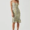 Tawny Floral Ruched Midi Dress -Astr The Label Shop ACDR101129 YELLOWGREENFLORAL 1