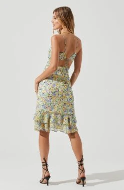 Tawny Floral Ruched Midi Dress -Astr The Label Shop ACDR101129 YELLOWGREENFLORAL 6