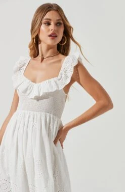 Cottage Eyelet Ruffle Midi Dress -Astr The Label Shop ACDR101156 WHITE 0864