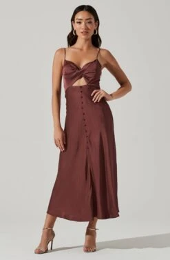 Farida Satin Cutout Midi Dress 18 Farida Satin Cutout Midi Dress -Astr The Label Shop ACDR101171B BROWN 0924