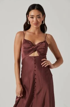 Farida Satin Cutout Midi Dress 19 Farida Satin Cutout Midi Dress -Astr The Label Shop ACDR101171B BROWN 0933