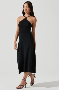 Talia Halter Back Cutout Midi Dress -Astr The Label Shop ACDR101198 BLACK 0926